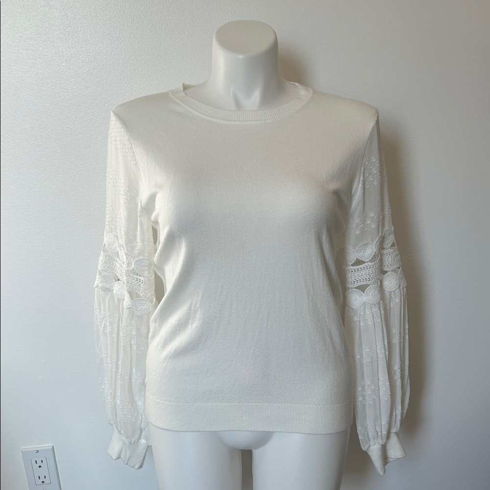 Sioni Milano White Lace Sleeve Blouse Top Size Large